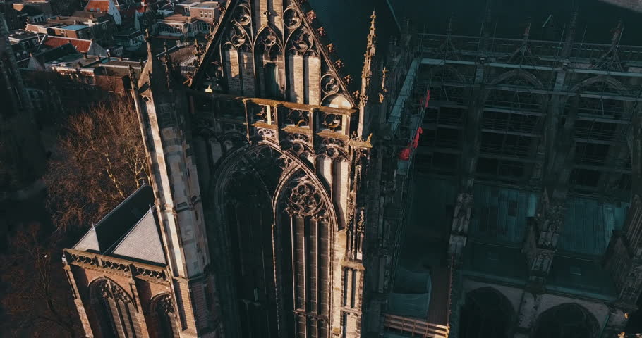 Architecture of Utrecht Cathedral, Dom van Utrecht, Netherlands, Aerial View