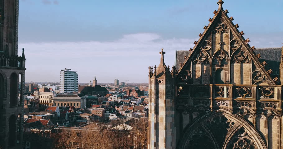 Architecture of Utrecht Cathedral, Dom van Utrecht, Netherlands, Aerial View