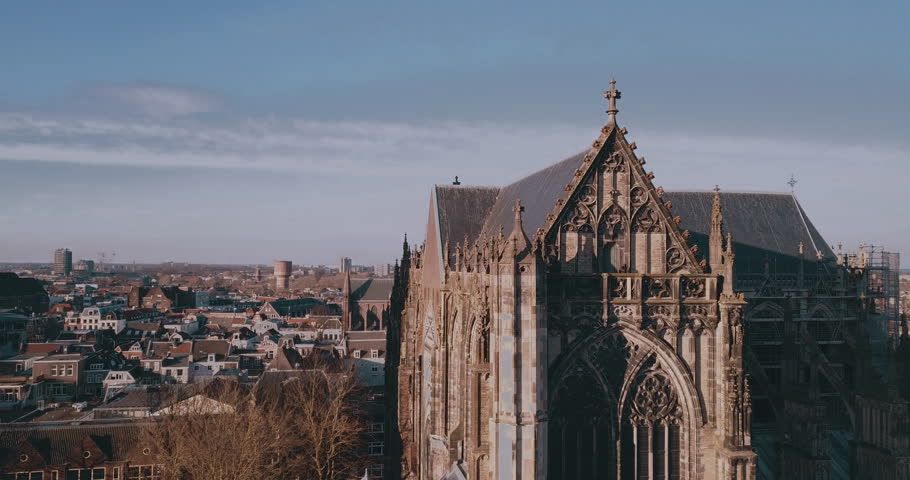 Architecture of Utrecht Cathedral, Dom van Utrecht, Netherlands, Aerial View
