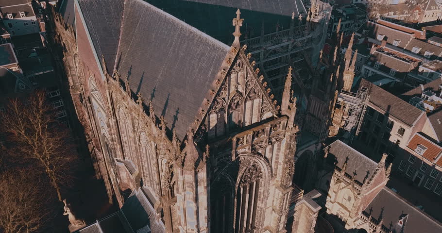 Architecture of Utrecht Cathedral, Dom van Utrecht, Netherlands, Aerial View