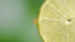 Close-up drops of juice or water from slice of ripe lime. Concept of fresh vegetables and fruits. Lemon with macro dripping clear juice on black background. Slow motion. Vertical video - Powered by Shutterstock - Get 15% off with code: PIKWIZARD15