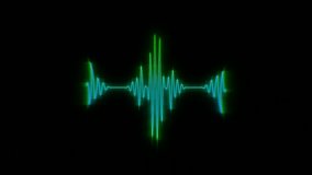 Audio waveform. Abstract music waves oscillation. Futuristic sound wave visualization. Synthetic music technology sample. Tune print. Distorted frequencies. 4k High-tech waveform on black background