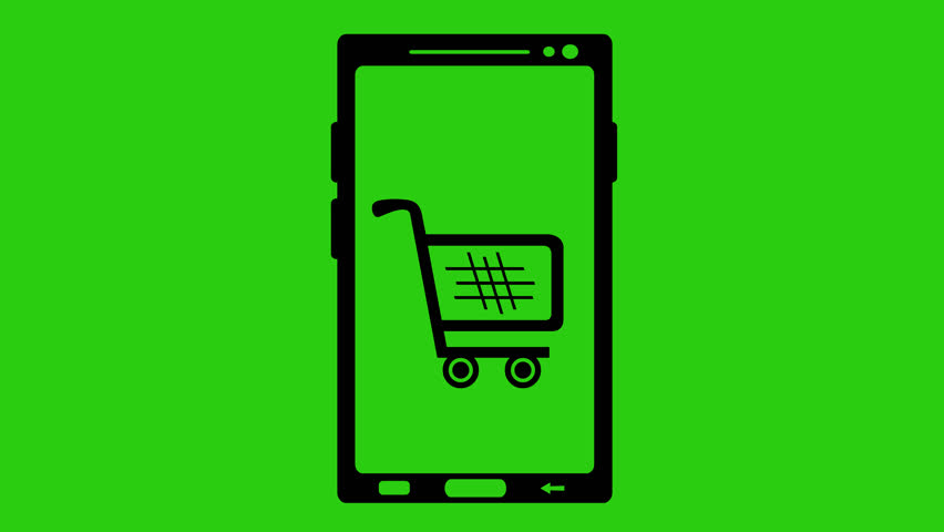 video animation icon mobile phone or smartphone and shopping cart with dollar coins, for online purchases or ecommerce. On a green chroma key background Royalty-Free Stock Footage #1109765017