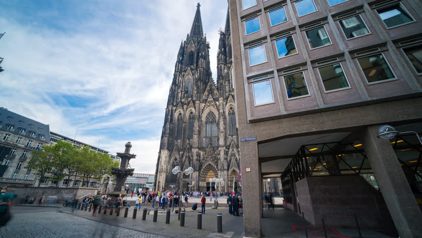 Cologne cathedral time lapse hyperlapse wide angle view in front of cologne dom, cologne church in germany,  Royalty-Free Stock Footage #1109770439