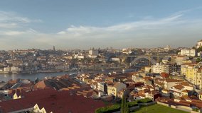 Porto, Portugal. panoramic view of the city of Porto. boat transport in Porto. 4k video, 60 fps.