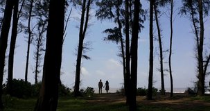 A morning beachside silhouette video narrates a couple's love story, set against the backdrop of a tree and gentle waves, capturing their romantic connection.