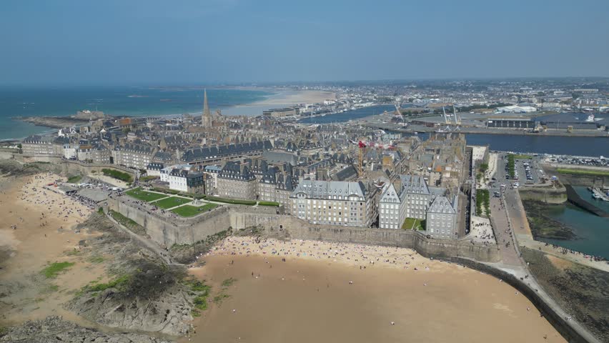 Saint-Malo town centre France drone , aerial , view from air Royalty-Free Stock Footage #1109787783