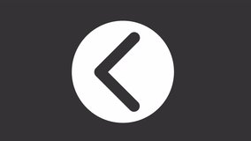 Animated left arrow white solid icon. Direction button. Website navigation. Back pointer. App element. Looped HD footage with alpha channel transparency. UI silhouette symbol animation on dark space