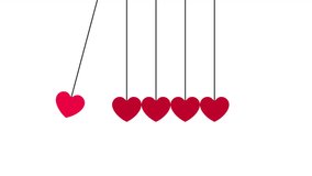 Newton's cradle with hearts. Loopable 2d animation video. Motion graphics with alpha channel.