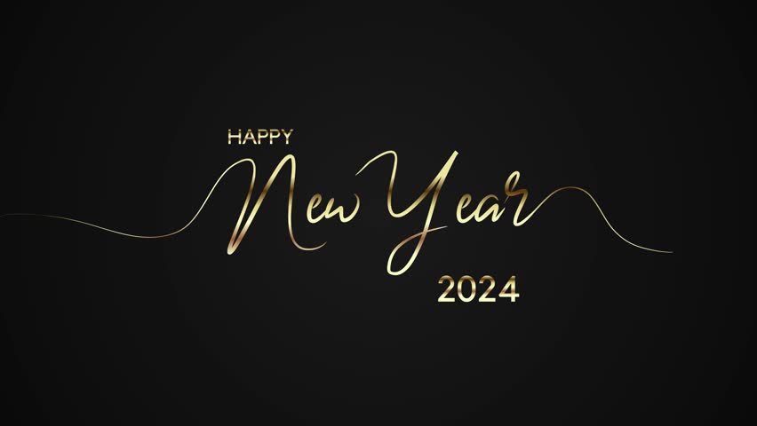 Happy New Year 2024 with gold handwritten script on isolated background