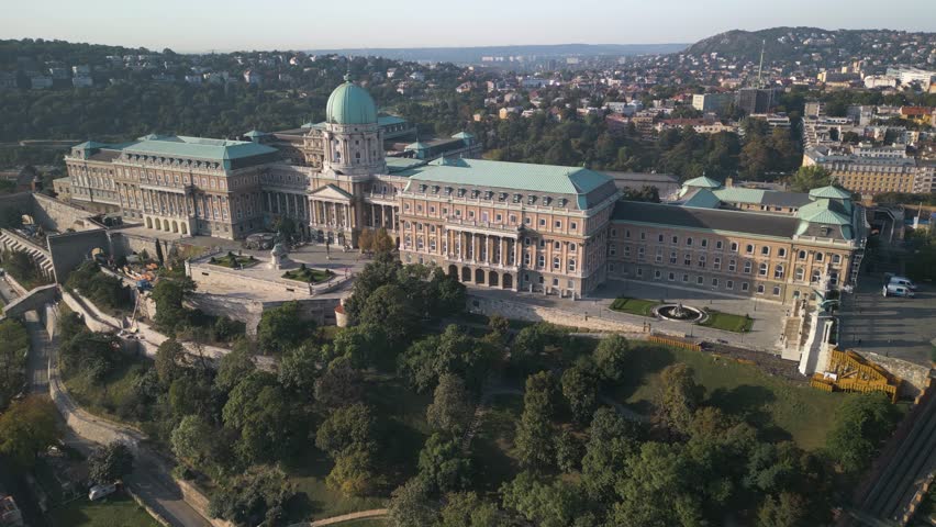 Drone Flies Above Buda Castle - Former Royal Palace of Hungarian Kings. Budapest, Hungary Royalty-Free Stock Footage #1109795211