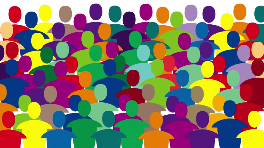 Diversity. Multiracial crowd. Workers group, community in parade or in protest. Flat style. Animated illustration. Anonymous people
