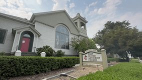 Red door of the First United Methodist Church in Ashland, Oregon. - Powered by Shutterstock - Get 15% off with code: PIKWIZARD15