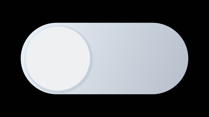 Animation of toggle switch. slider button turning grey and blue. on or off concept.