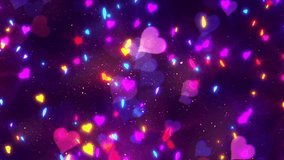Animated Abstract Background With Colorful And Shiny Shimmering Heart Shaped Particles. Perfect for Valentine's Day Videos. Seamless Loop-able Animation.