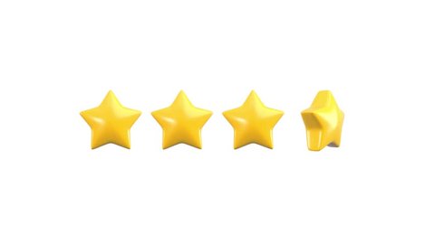 Set of five yellow stars isolated. Customer rating feedback or award  concept. 3d rendering.: film stockowy