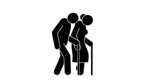 Elderly couple walks with chopsticks - animated pictogram. Grandfather and grandmother - people icons. Old Stickmans. Looping animation   - Powered by Shutterstock - Get 15% off with code: PIKWIZARD15