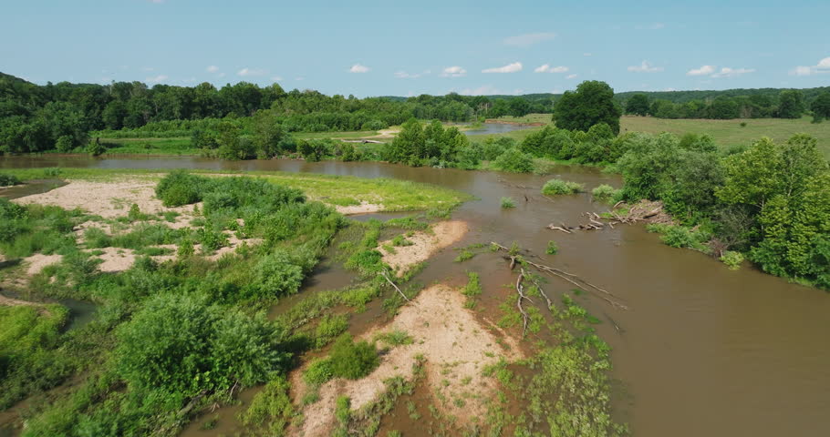 A Majestic View of Illinois River in Arkansas - Drone Flying Forward