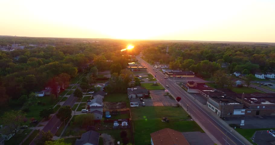 4K Battle Creek Michigan Aerial Sunrise Springtime Drone Royalty-Free Stock Footage #1109806029