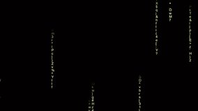 Animation of falling code random text on a black background, 4k quality video