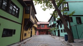 Afyonkarahisar, Ottoman historical houses. Colourful old Turkish houses. Turkey. 4k video 