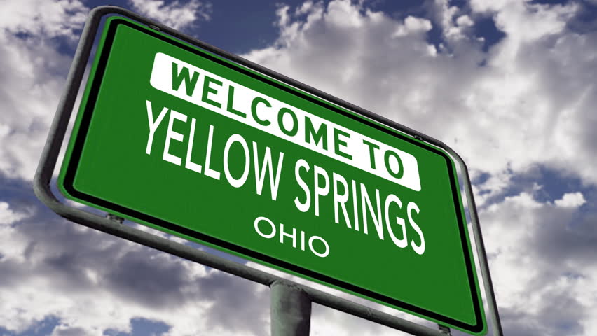 Welcome to Yellow Springs, Ohio. USA City Road Sign, Realistic 3d Animation