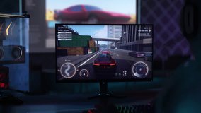 Streamer Achieves Victory In PC Video Game Car Street Racing Level. Streaming Online Entertainment. Bypassing Opponents In Fun PC Game. Fast Vehicle Reaches Finish Line In PC Game. Stream Animation
