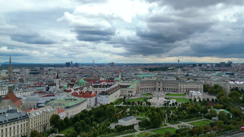 Vienna city skyline aerial view drone footage fo city centre vienna austria.