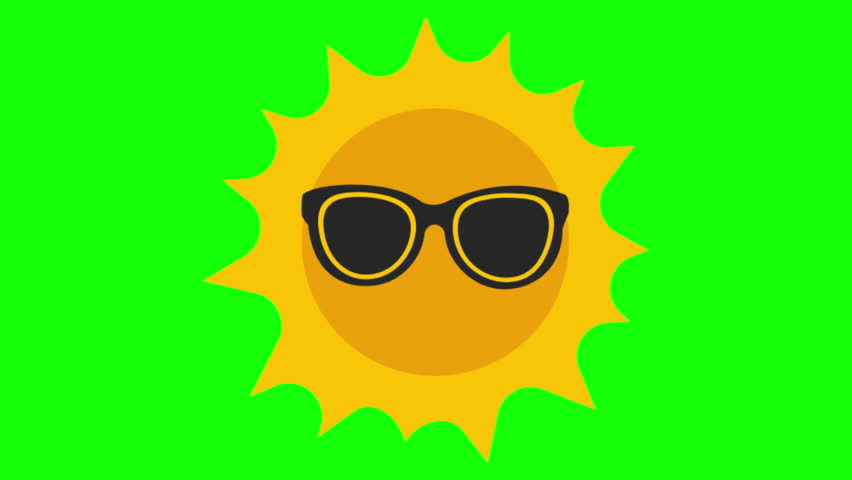 2D Animation of Cartoon Sun Using Glasses Isolated On Green Background