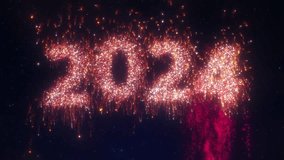 Countdown to 2024 New Year with Firework Numbers and Text. Firework explosions Creating Countdown from 10 to 0 and a Happy New Year Message.Video for Parties to Countdown to New Year's Night Midnight.