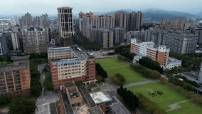 Aerial 4K video of National Taipei University in Sanxia District, New Taipei City, Taiwan.