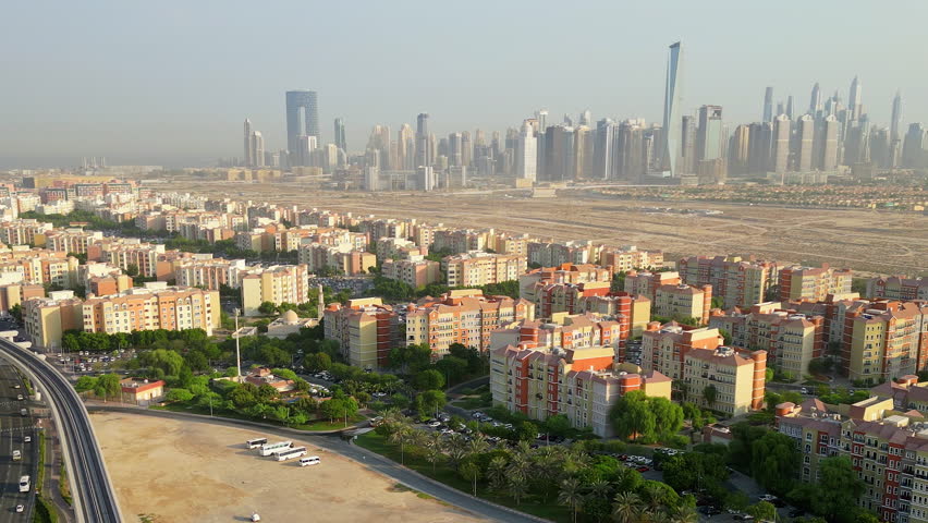 Dubai Al Furjan Discovery Garden (drone video) panoramic Royalty-Free Stock Footage #1109834629
