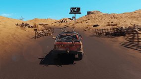 Having fun in the modern pc video driving game. Drifting the fun truck car in the racing video game. Speed turning the fun vehicle on the sandy map of the new video game. Hobby. Desert.