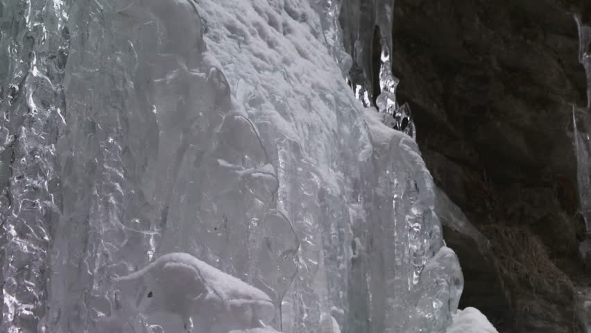 Winter landscape, frozen waterfall with icicles, Ausable Chasm, Adirondacks, NY