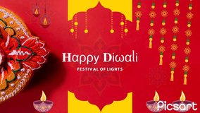 Happy diwali, Creative greeting card design for Happy Diwali, Deepavali or Dipawali Festival celebration on decorative background. Traditional floral rangoli design, diya burning lamp.