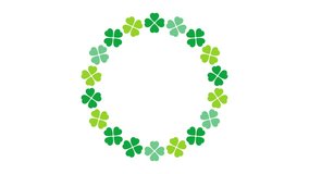 Four-leaf clovers arranged in a circle. Loop animation (white background)