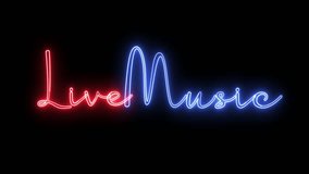 Live Music text font with neon light. Luminous and shimmering haze inside the letters of the text Live Music.  - Powered by Shutterstock - Get 15% off with code: PIKWIZARD15