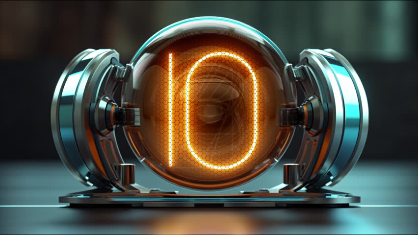 Countdown 10 seconds. Nixie tube indicator countdown. Gas discharge indicators and lamps. 3D. 3D Rendering | Shutterstock HD Video #1109844317