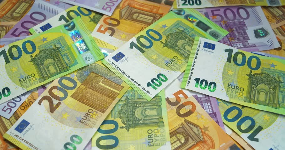 Euro banknotes of various denominations. Banknotes 500, 200, 100 and 50 Euro. Real euro money of various colors and nominals Royalty-Free Stock Footage #1109844409