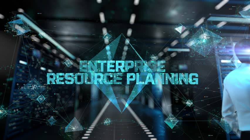 Enterprise Resource Planning. IT Administrator Activating Modern Data Center Server with Hologram.