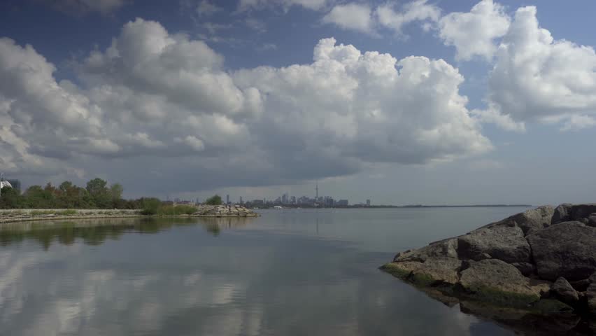 Downtown Toronto And Lake Ontario View From Humber Bay, Dramatic Clouds