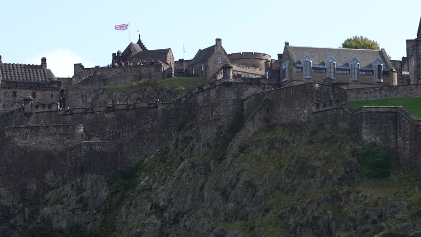 Close Up View Of Side And Hill Of Edinburgh Castle In Scotland.