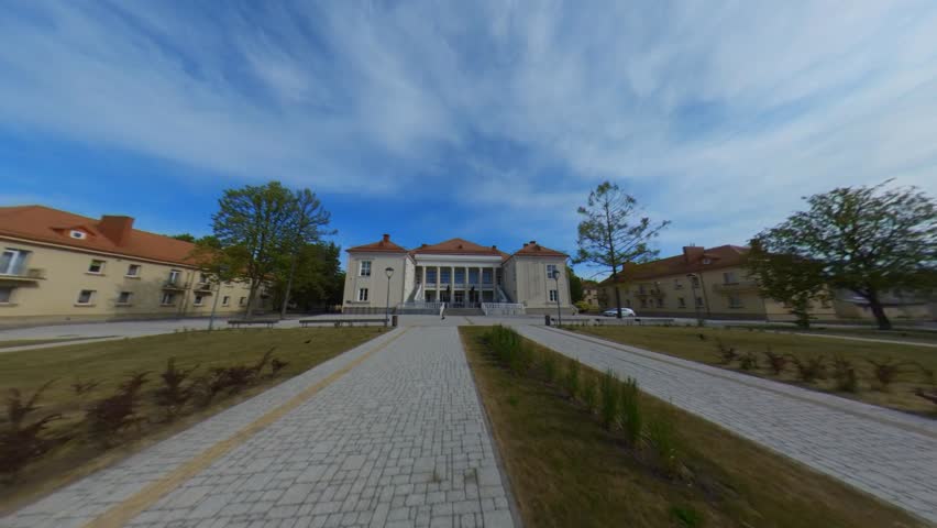 The Palace of Culture in Naujoji Akmene, Lithuania. Slow Motion Footage.