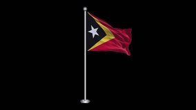East Timor Flag. Realistic Waving Flag on Transparent Background, Alpha Channel, 4K ProRes 4444. Easy to Put into Any Video