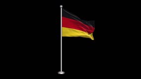 Germany Flag. Realistic Waving Flag on Transparent Background, Alpha Channel, 4K ProRes 4444. Easy to Put into Any Video