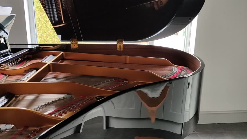 Woman playing a Grand Piano and singing with feeling,while practicing and rehearsing a song at home,England,UK.
