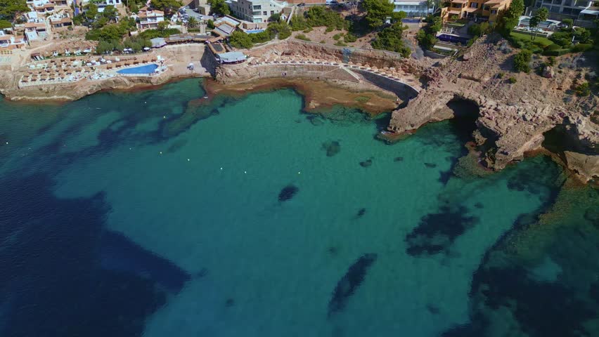 Aerial view of beach in Cala Llamp Spain, Europe