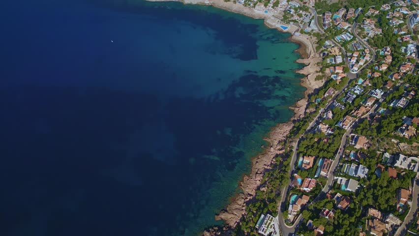 Aerial view of beach in Cala Llamp Spain, Europe