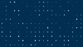 Template animation of evenly spaced turtle symbols of different sizes and opacity. Animation of transparency and size. Seamless looped 4k animation on dark blue background with stars