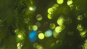 Bokeh of Christmas Tree Garland Lights. Against the background of flickering lights of a Christmas tree garland, silhouettes of branches with pine needles slowly sway - Powered by Shutterstock - Get 15% off with code: PIKWIZARD15